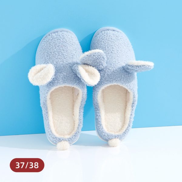 Fine Fluff Ear Winter Cotton Slipper for Ladies(Blue)(37/38)
