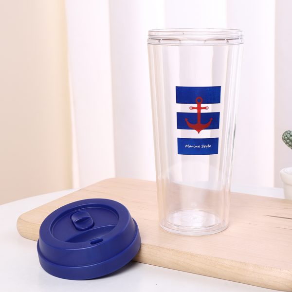 Marine Style Anti-Scald Double Wall Plastic Coffee Mug (Blue)(520ml/17.5fl.oz.) - Image 3