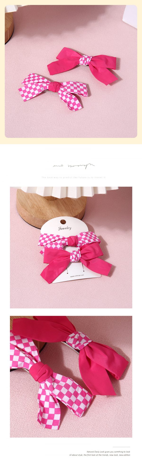 Rose Red Bowknot Hair Clip Pair - Image 2