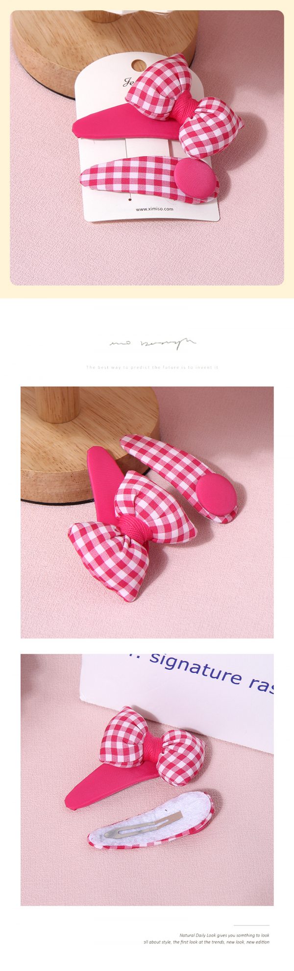 Rose Red Plaid Hair Clip Pair - Image 2