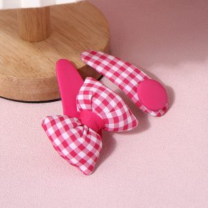 Rose Red Plaid Hair Clip Pair
