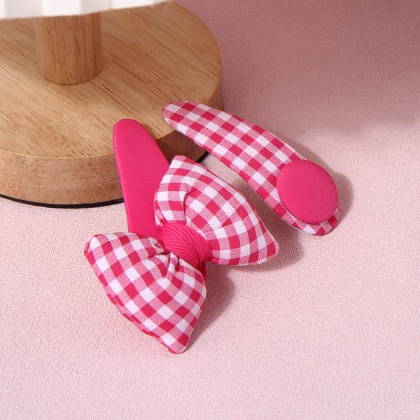 Rose Red Plaid Hair Clip Pair