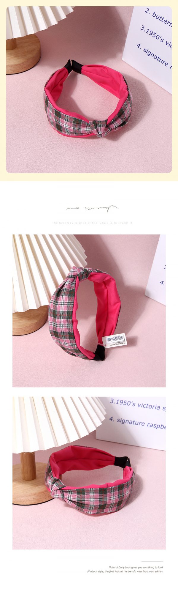 Rose Red Plaid Headband - Image 2