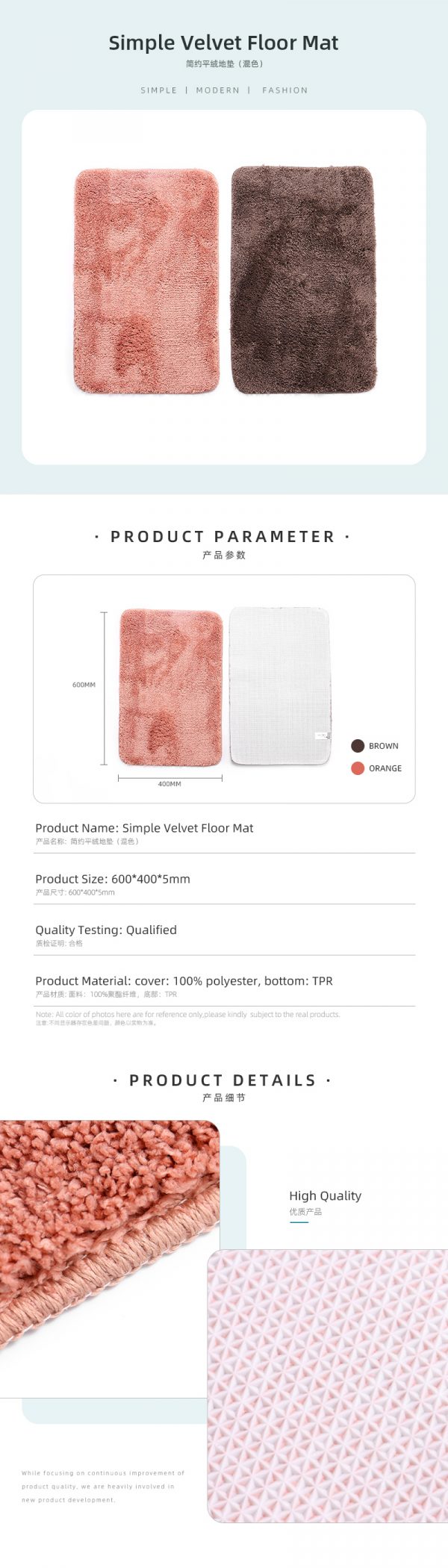 Simple Velvet Floor Mat - Image 2
