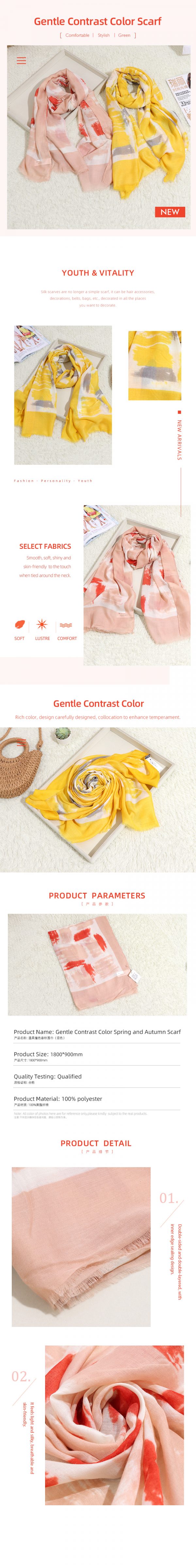 Gentle Contrast Color Spring and Autumn Scarf - Image 2