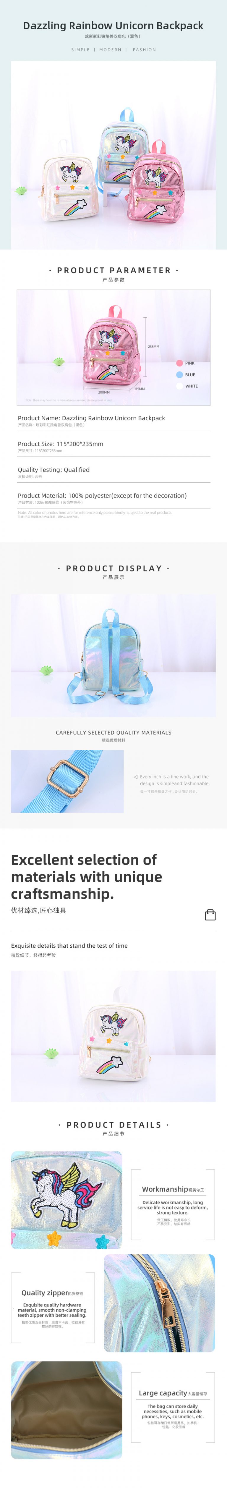 Dazzling Rainbow Unicorn Backpack - Image 2