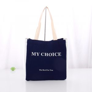 Spliced English Shopping Canvas Bag(Blue and White)