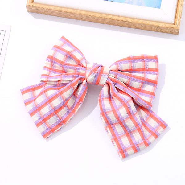 Fashionable Two-tone Checks Big Bow Hair Clip