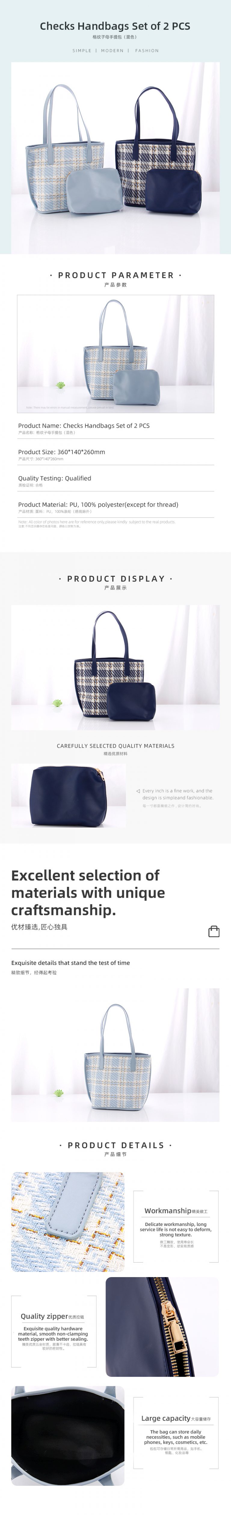 Checks Handbags Set of 2 PCS - Image 2