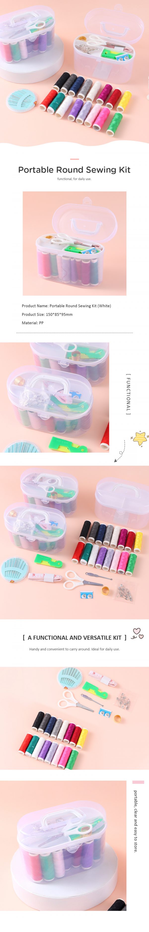 Portable Round Sewing Kit (White) - Image 6