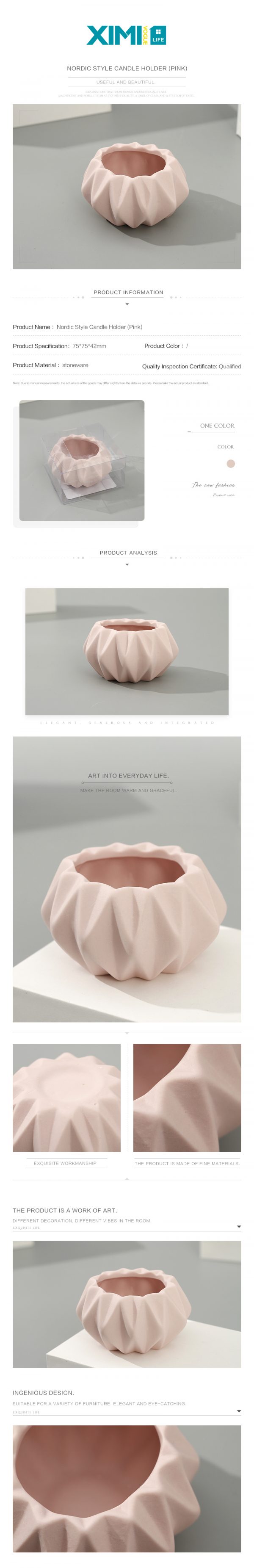 Nordic Style Candle Holder (Pink) - Image 2