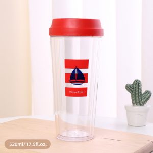 Marine Style Anti-Scald Double Wall Plastic Coffee Mug (Red)(520ml/17.5fl.oz.) (Copy)