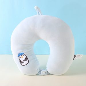 Winking Penguin Embroidery PP Foam U-Shaped Pillow (Blue)