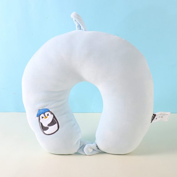 Winking Penguin Embroidery PP Foam U-Shaped Pillow (Blue)