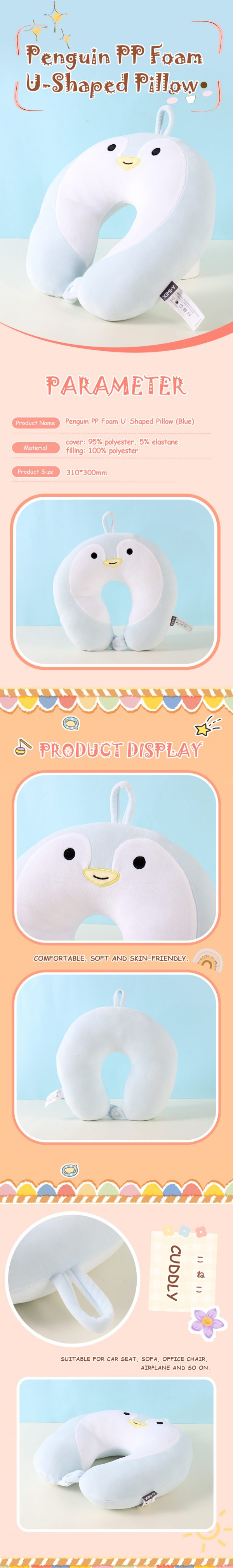 Penguin PP Foam U-Shaped Pillow (Blue) - Image 2