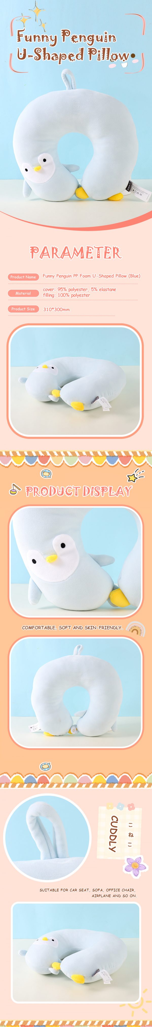 Funny Penguin PP Foam U-Shaped Pillow (Blue) - Image 2