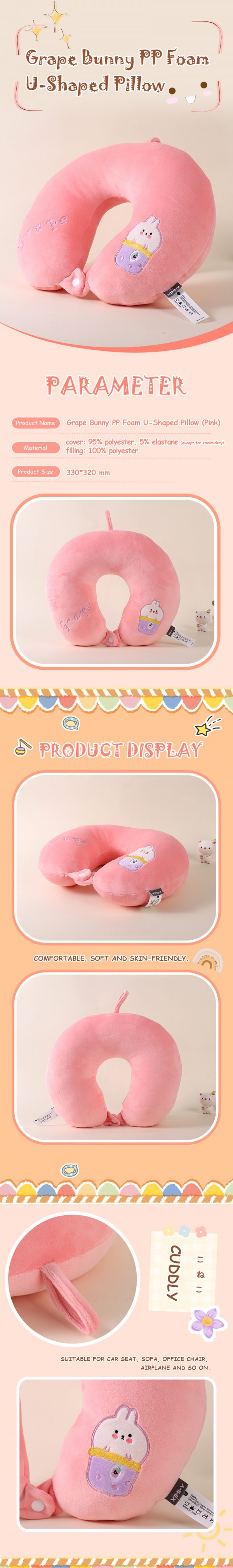 Grape Bunny PP Foam U-Shaped Pillow (Pink) - Image 2